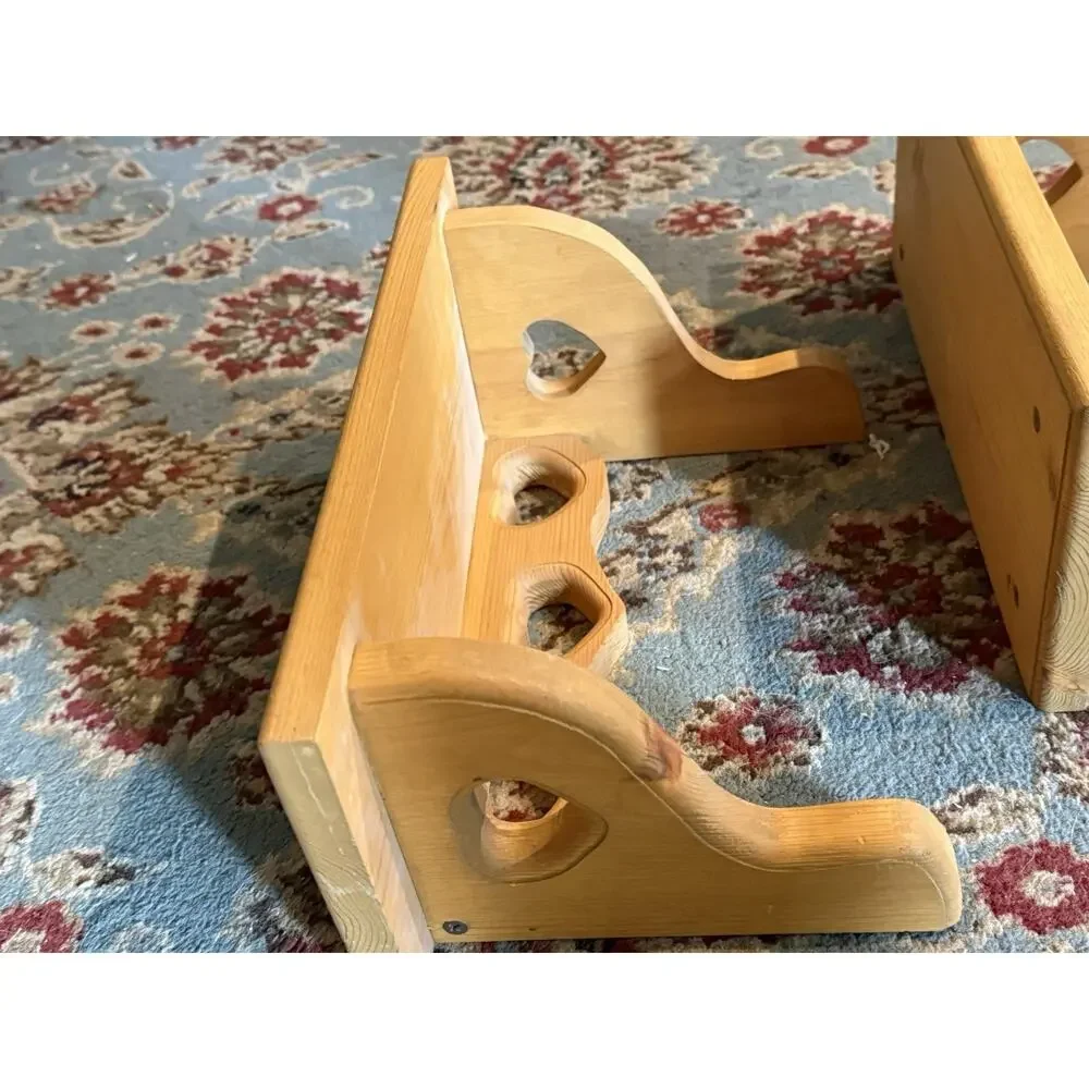 Pair Of Vintage Solid Wood Wall Shelf 5 Heart Cutouts Country Cottage 12x5x7